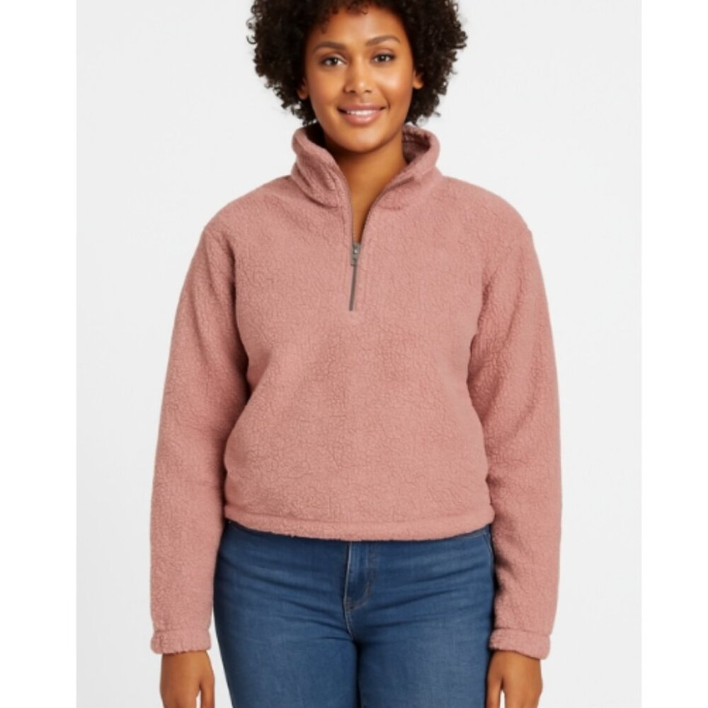 DYI Women's Tranquil 1/2 Zip Fuzzy Fleece Sweater Blush Pink Size Xsmall